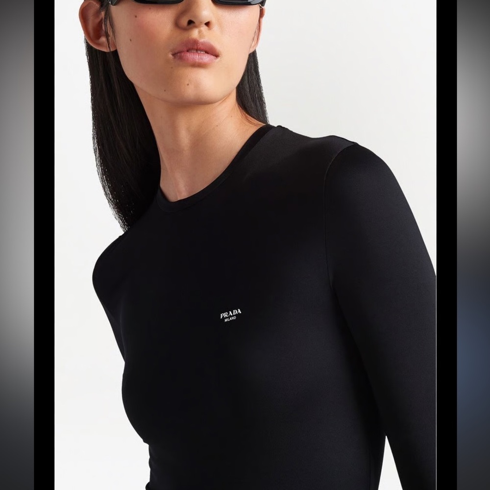 100% authentic prada $1220 women’s bodysuit silk jersey Prada logo 44 large